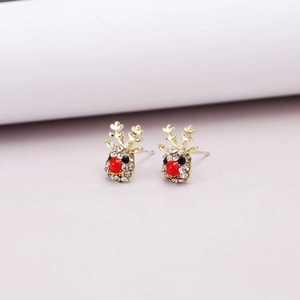 Sparkling Christmas reindeer stud earrings with crystal rhinestones and red nose detail