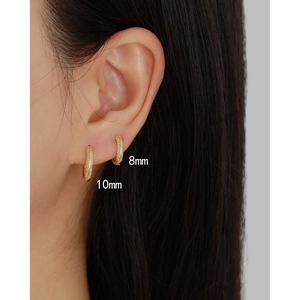 S925 silver gold-plated hoop earrings with cubic zirconia in 8mm and 10mm sizes