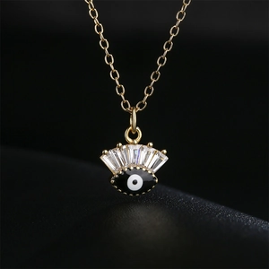 18K gold plated necklace featuring an evil eye pendant with cubic zirconia accents