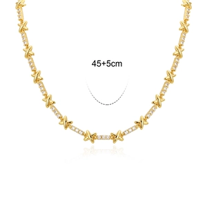 Gold-plated X-link necklace with zircon inlays and adjustable 45+5cm length chain