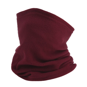 Macro detail of wine red polar fleece neck warmer showing soft thickened fabric texture