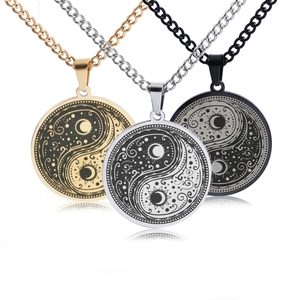 Stainless Steel Yin Yang Tai Chi Pendant Necklace Retro Ethnic Style Sun Moon Celestial Jewelry For Men Women