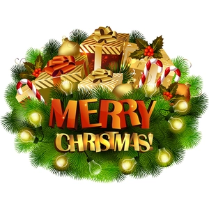 Festive Merry Christmas wall sticker with wreath, gift boxes and candy canes