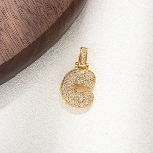 Gold plated letter C pendant with micro-paved cubic zirconia crystals for women