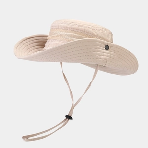 Quick Dry Nylon Outdoor Sun Hat Wide Brim Breathable Mesh Bucket Hat With Adjustable Drawstring For Hiking Fishing