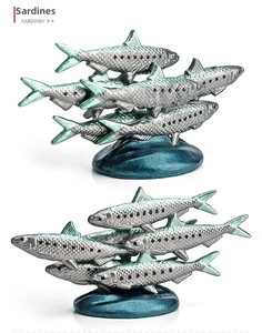 Detailed macro view of sardine model with realistic scales and blue ocean wave base