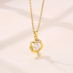 Flower Pendant Necklace Stainless Steel Zircon Inlaid Geometric 18K Gold Plated Luxury For Women