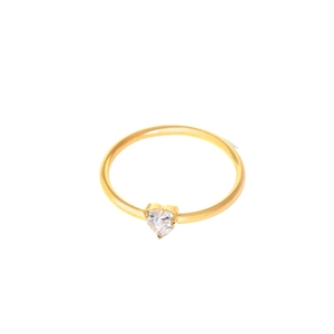 Minimalist 18k gold heart-shaped clear gemstone ring with polished stainless steel band