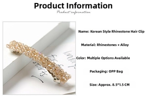 Close-up of champagne crystal rhinestone hair clip with alloy spring clasp detail