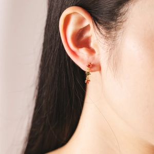 S925 sterling silver gold earrings with three vertically set multi-color zircon stones