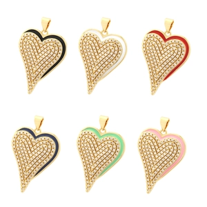 Set of colorful enamel heart pendants with gold plating and sparkling zircon inlay