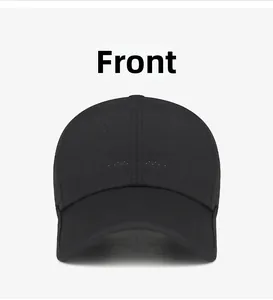 Front view of black breathable quick-dry mesh sport baseball cap for outdoor sun protection