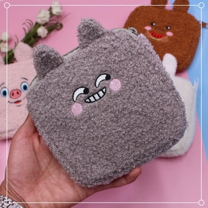 Cute cartoon animal plush sanitary napkin pouch with embroidery in multiple colors