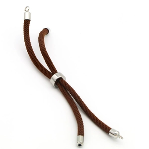 Adjustable brown braided cord bracelet with silver metal slider clasp for DIY jewelry