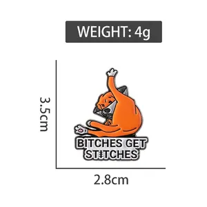 Cartoon orange dog enamel pin with size specs: 3.5cm height, 2.8cm width and 4g weight