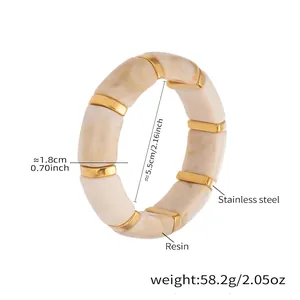 Detail view of resin cuff bracelet showing 5.5cm inner diameter and 1.8cm width specs