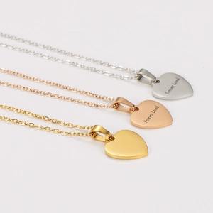 18k gold plated stainless steel heart necklaces in silver, rose gold, and gold finishes