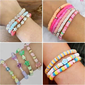 Détails de perles Heishi en argile colorées et perles lettres pour kit bracelet arc-en-ciel