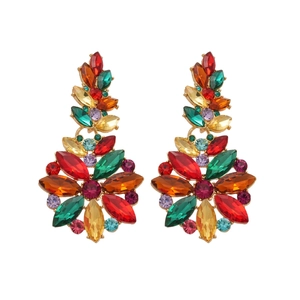 Exquisite colorful crystal flower drop earrings with golden alloy base for women