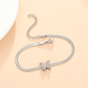 Elegant silver butterfly charm on snake chain bracelet with adjustable lobster clasp
