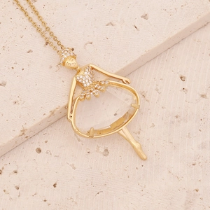 Elegant gold ballerina dancer pendant necklace featuring sparkling crystals and a fine chain