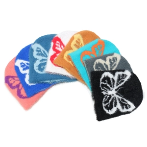Berretti in maglia con motivo a farfalla per donna, caldi cappelli invernali in finta pelliccia.