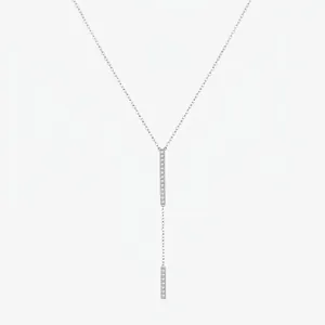 925 Sterling Silver Y-Necklace With Cubic Zirconia Vertical Bar Pendants Elegant Lariat Long Chain For Women