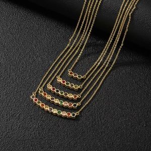 Set of 18K gold-plated rainbow necklaces featuring multi-colored cubic zirconia gemstones