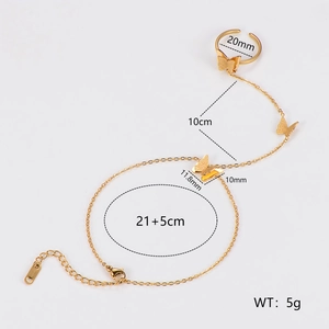 Detaillierte Größenmessung von goldenem Schmetterlings-Ring-Armband mit Maßen