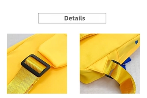 Détail du sac de poitrine en nylon jaune avec sangle haute densité et boucle de réglage