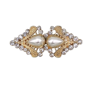Vintage gold brooch with teardrop faux pearls and sparkling rhinestones for sweaters