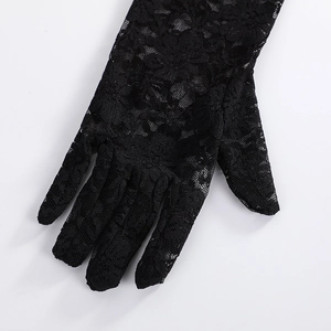 Elegant 40cm black lace gloves for women with intricate floral patterns for sun protection