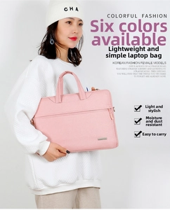 Borsa porta PC rosa minimalista in tessuto impermeabile con doppi manici