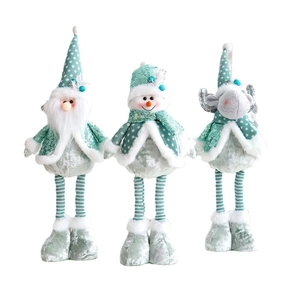 Mint green and white telescopic Christmas dolls set featuring Santa, Snowman and Reindeer