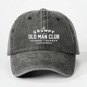 Washed cotton baseball cap in dark grey with Grumpy Old Man Club text design