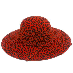 Vintage leopard print wide brim wool fedora hat in vibrant red and black patterns