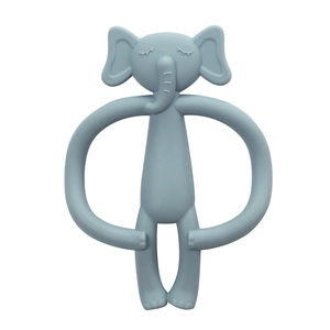 Blue elephant-shaped baby teether made of soft silicone with easy-to-grip ring handles