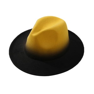 Stylish British vintage jazz fedora hat with unique yellow and black gradient felt design