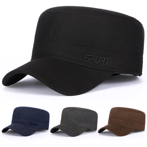 Men Cotton Cadet Hat Winter Warm Windproof Military Flat Top Cap With Sport Embroidery Adjustable Outdoor