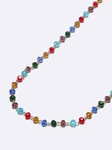 Detailed close-up of 10mm colorful faceted crystal beads on a golden non-slip eyewear chain