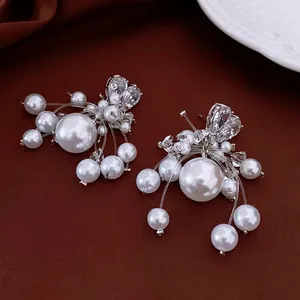 Heart Zircon Imitation Artificial Pearl Cluster Tassel Earrings With Silver Earring Post French Vintage Elegant Jewelry For Women