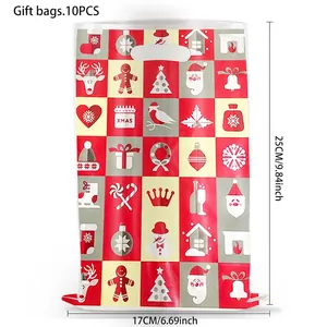 Christmas theme candy gift bags with 10pcs red and grey plaid santa claus patterns