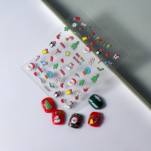 3D relief Christmas nail art stickers featuring Santa Claus and snowman patterns