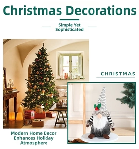Close-up of Nordic Christmas gnome with sequin hat and holly detail in home setting