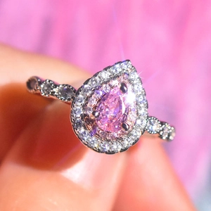 Pear Cut Pink Moissanite Halo Ring For Women Copper Platinum Plated Water Drop Wedding Engagement Ring Luxury Finger Jewelry