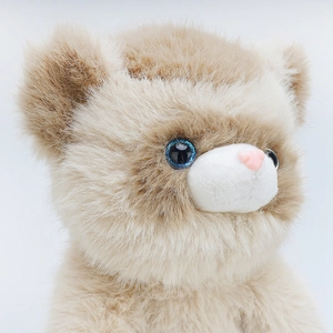 Cute realistic ferret plush toy with fluffy khaki fur and sparkling blue eyes