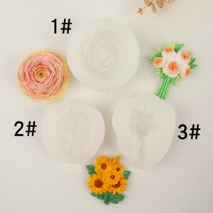 Detail view of 3D sunflower and peony silicone molds for DIY candles and resin crafts