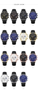 Griglia di 15 stili di orologi al quarzo con cinturini in pelle e quadranti con fasi lunari