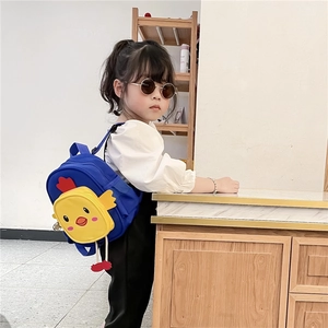 Cute dark blue kids backpack with yellow cartoon chicken design for toddlers and preschoolers