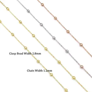 18K gold plated stainless steel satellite beaded chain with 2.8mm beads and 1.2mm link width